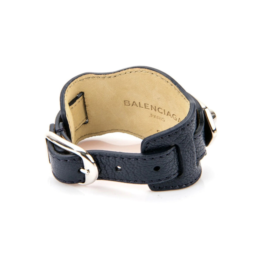Balenciaga Black Shiny Calfskin Leather Studs Buckle